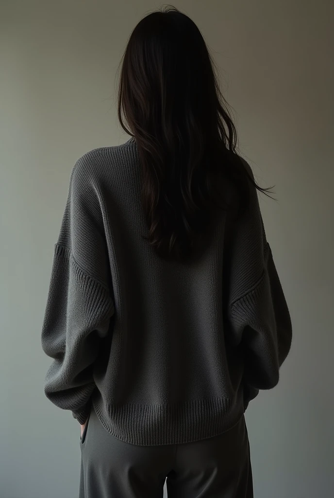 Generates an image of a woman Instagram profile picture of approximately  and 1 meter tall,54 with a lead sweater from behind so that his face cannot be seen but from behind that does not show his face but that is turned around but does not show his face