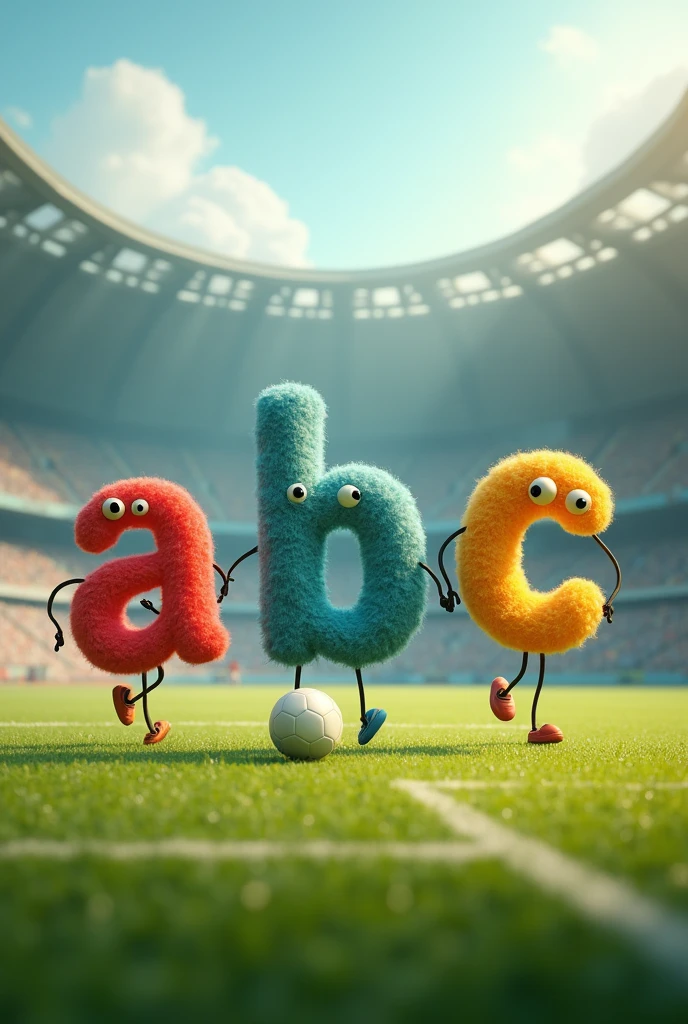 Alphabet like “ABC” playing football without human with stick legs

