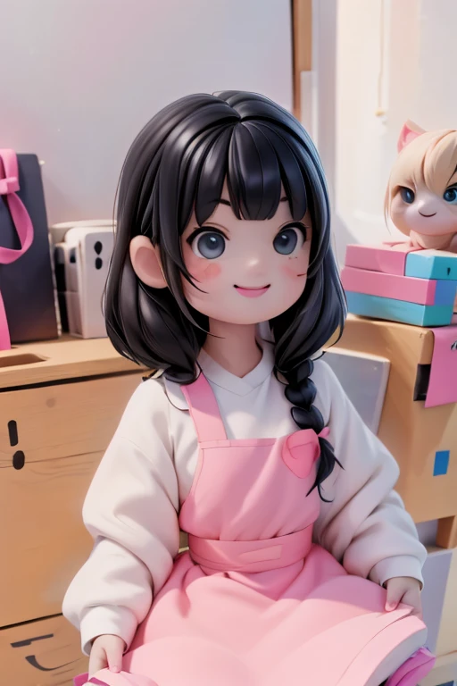 a cute small girl smiling full of happiness, opening a gift box