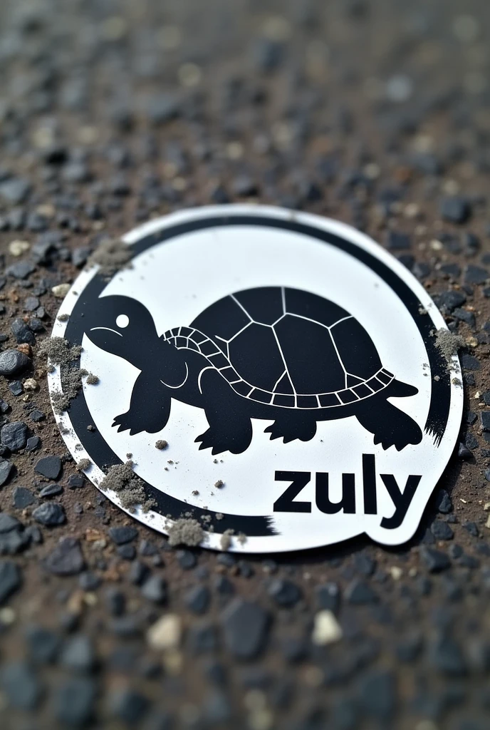 I need a black and white sticker to stick on the streets with the image of a turtle and that says zuly in small letters