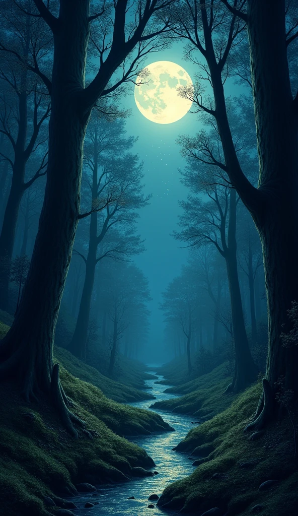 Landscape of forest at night