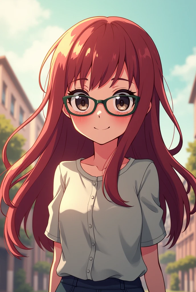 You can create a Boku no hero character with cherry hair, glasses, brunette girl, long hair and very cute black eyes
