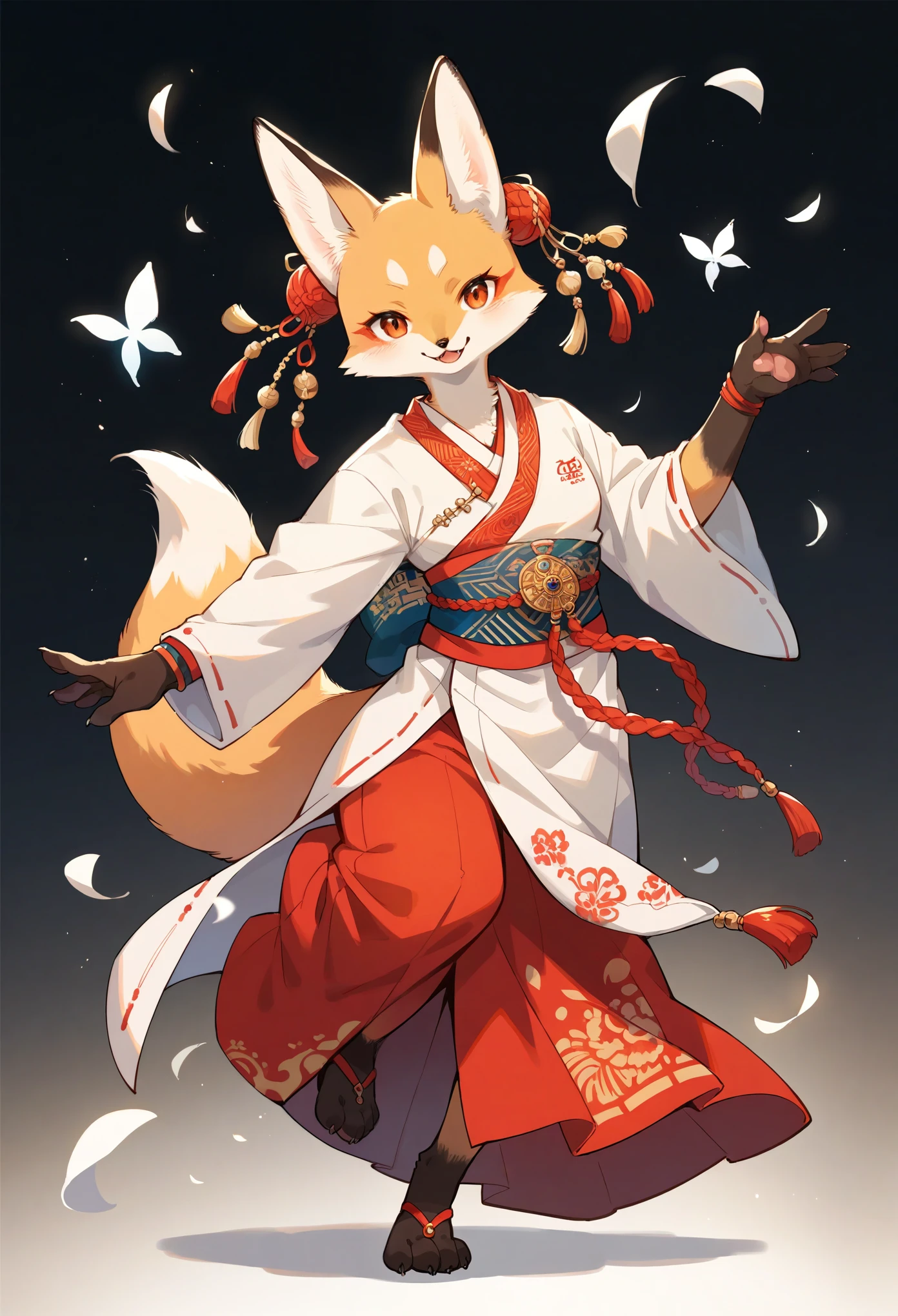 rating_safe, score_9, score_8_up, score_7_up, score_6_up, score_5_up, score_4_up, hires, source_furry, cover page, ancient Chinese beauty, kemono, solo focus, furry anthro, fox facial features, fox body features, very detailed body fur, full body, dancing pose,
