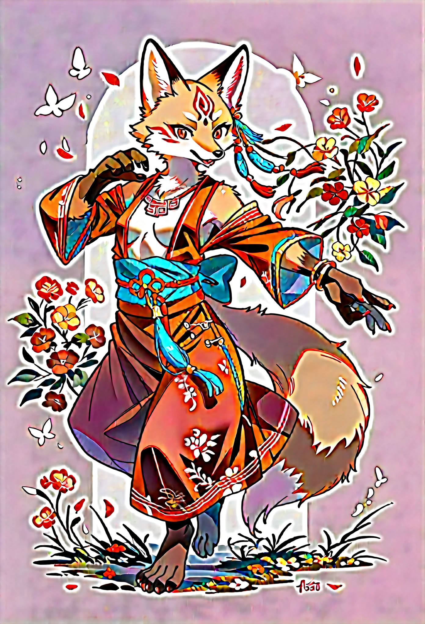 rating_safe, score_9, score_8_up, score_7_up, score_6_up, score_5_up, score_4_up, hires, source_furry, cover page, ancient Chinese beauty, kemono, solo focus, furry anthro, fox facial features, fox body features, very detailed body fur, full body, dancing pose,