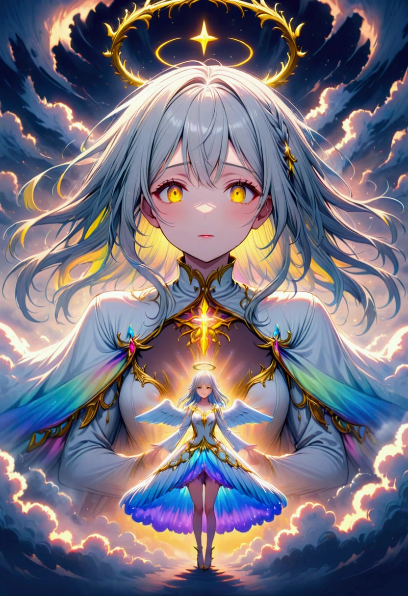 colorfully,Fog,angel,Amnesia,White Clothes,Gray hair,yellow eyes,