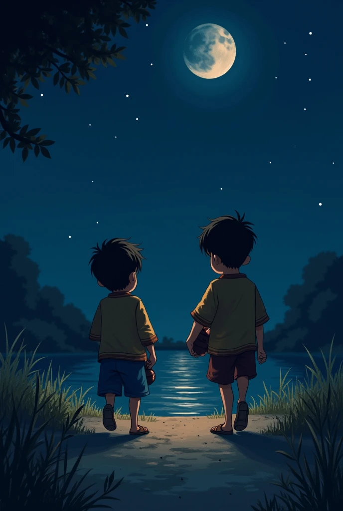 A 2 boy, at exactly ten o'clock in the night, took a small earthen pot and set out for the pond.