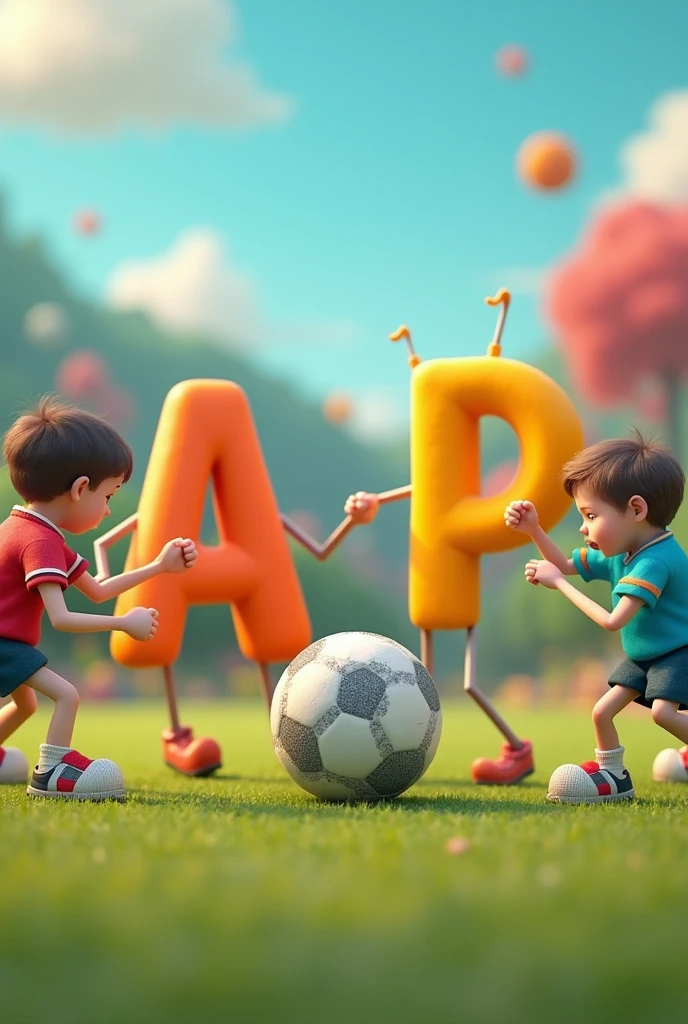 Alphabet like “ABCDEFGHIJKLMNOP”playing football without human with stick legs

More alphabet please
More 3D