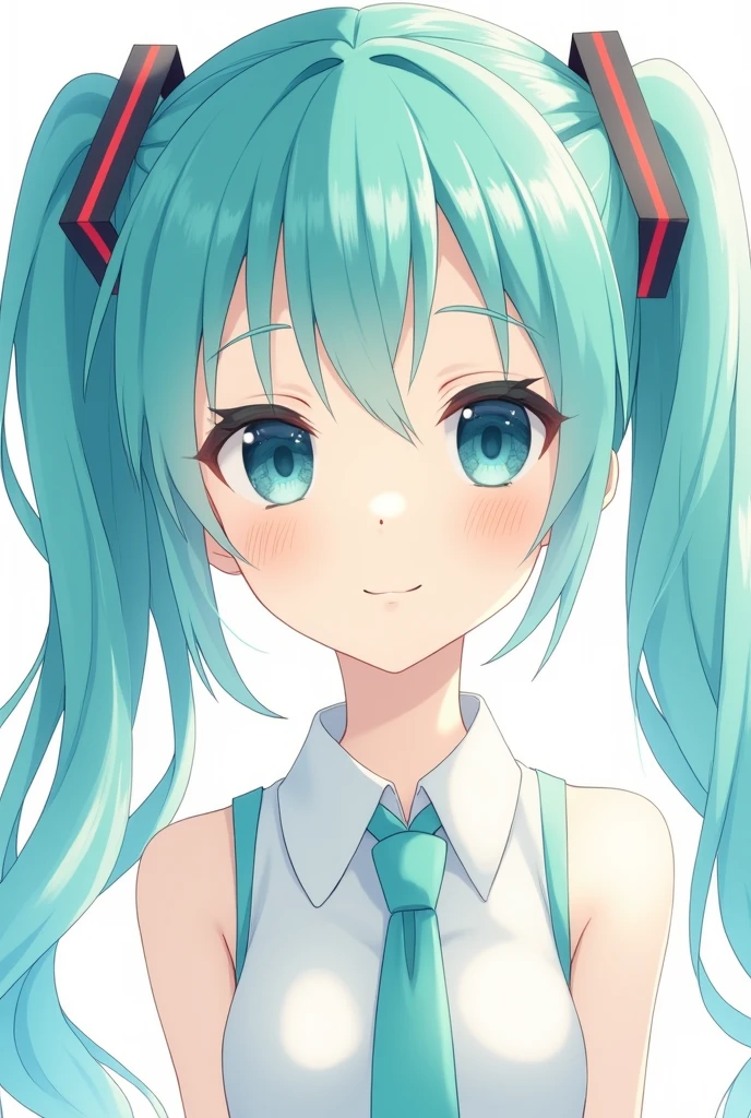 cute young Hatsune Miku' portrait in Uekura artist's artstyle with white background without texture