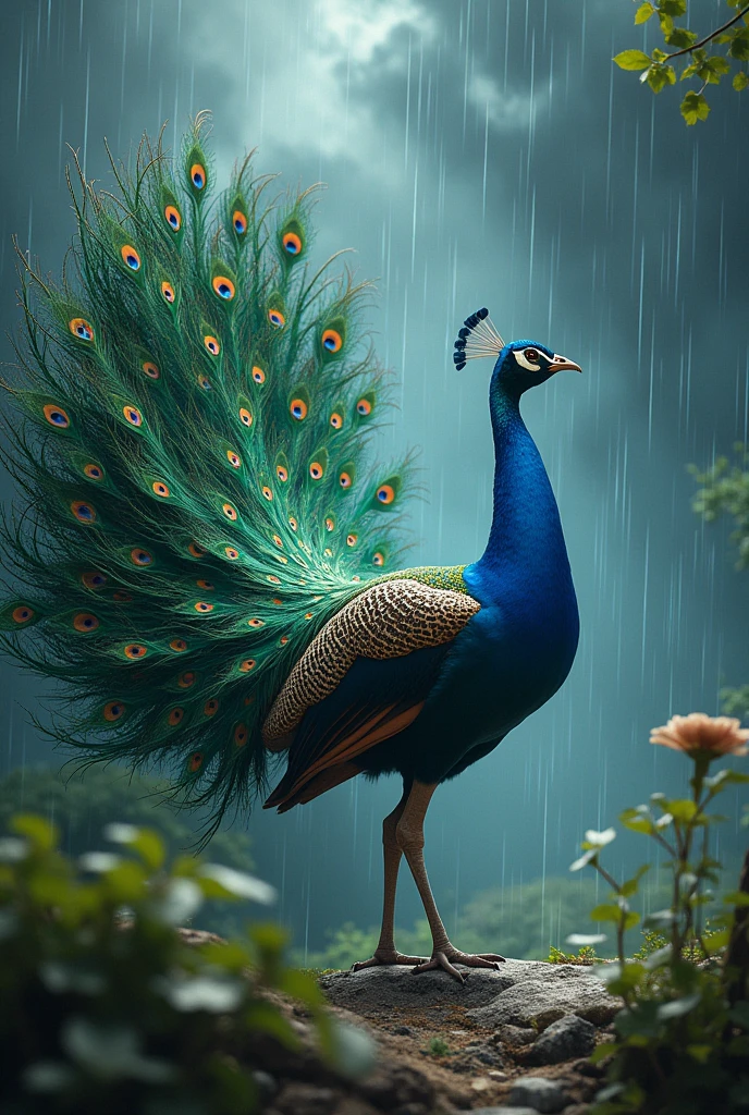 The pecock coming rain to dance