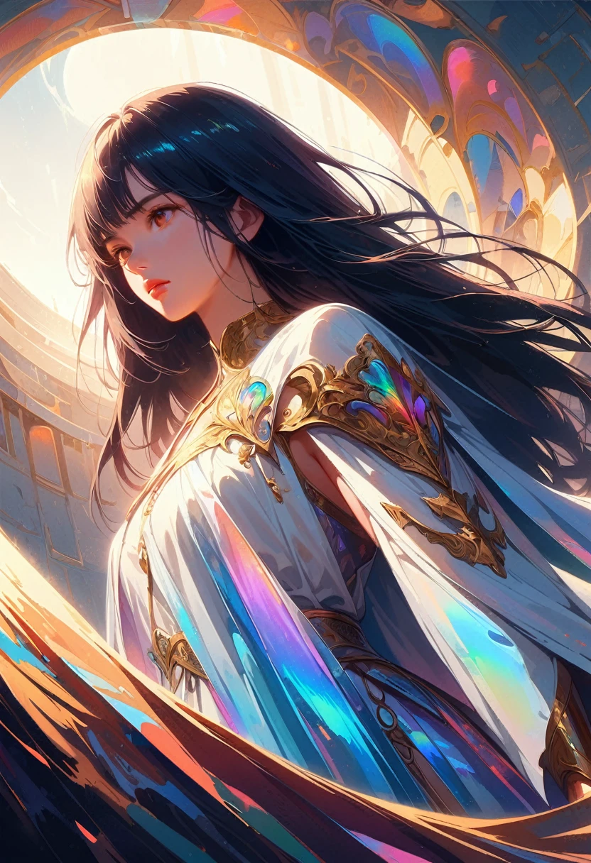 20 years old, with long black hair down to her waist, golden eyes. She wears jewelry and dresses in an antique style, donning a long white dress with golden details. She wears elegant gladiator sandals. She possesses golden powers and has a golden-themed background. Whole body, (ultra realistic), {Extremely detailed CG unit 8k wallpaper}, expansive landscape photography, (A view from below that shows the greatness of the character, wide open field view), (low angle shot), (light: 2.0), (warm light source: 1.5), Complex details, (Iridescent colors: 1.5), (bright lighting), (atmospheric lighting), surreal, Awesome, fancy, (Alone: 1.2)