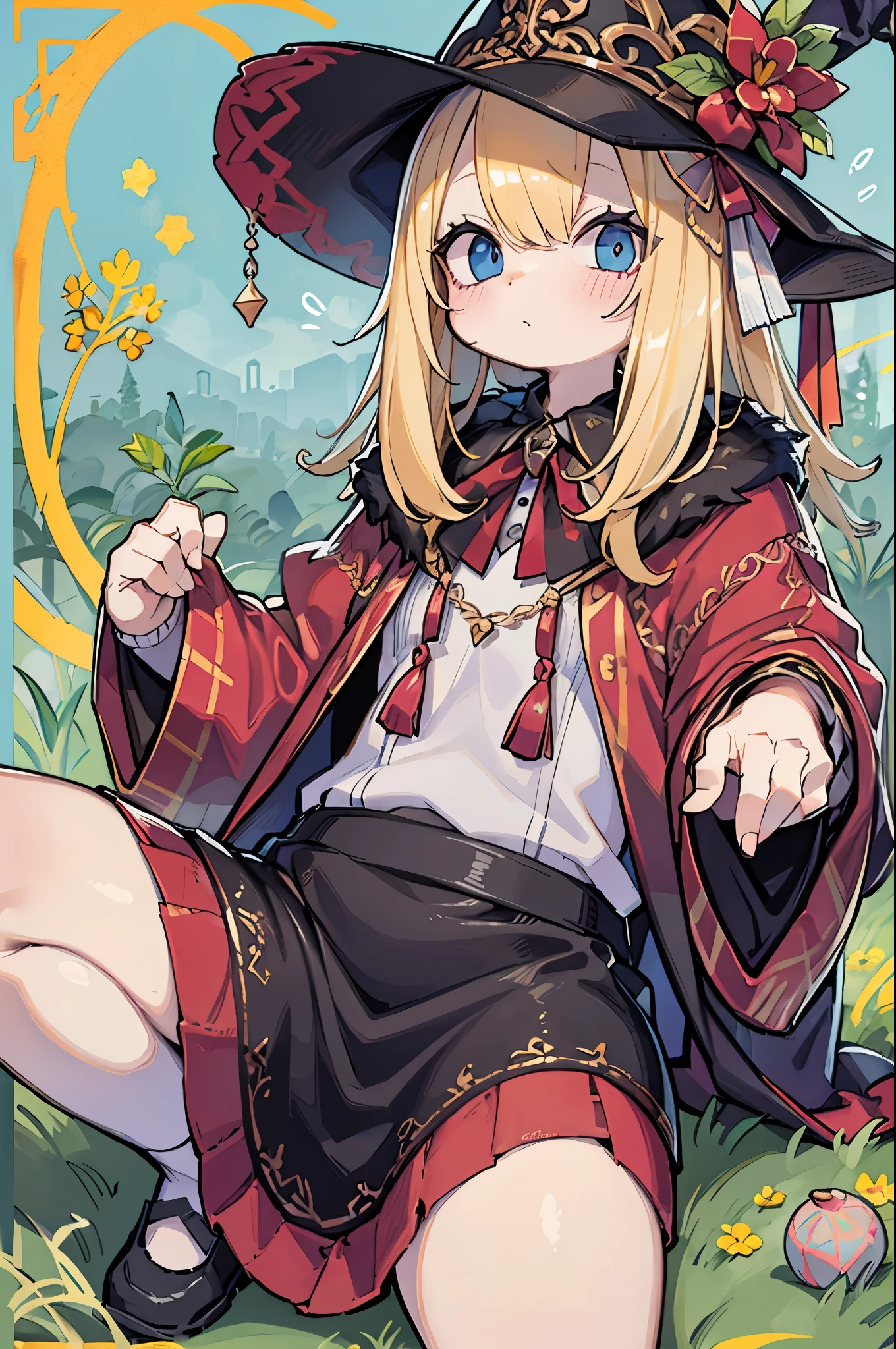 (masterpiece, best quality, detailed), 1girl, solo,
outdoors, garden, rose, grass, sunlight, day, blue sky, v-shaped eyebrows,
midorikawa hana, (mgmoutfit), witch hat, black cape <lora:KonosubaCostumePackV1_5-000010:1> <lora:more_details:0.3> <lora:MidorikawaHanaV8:1>
