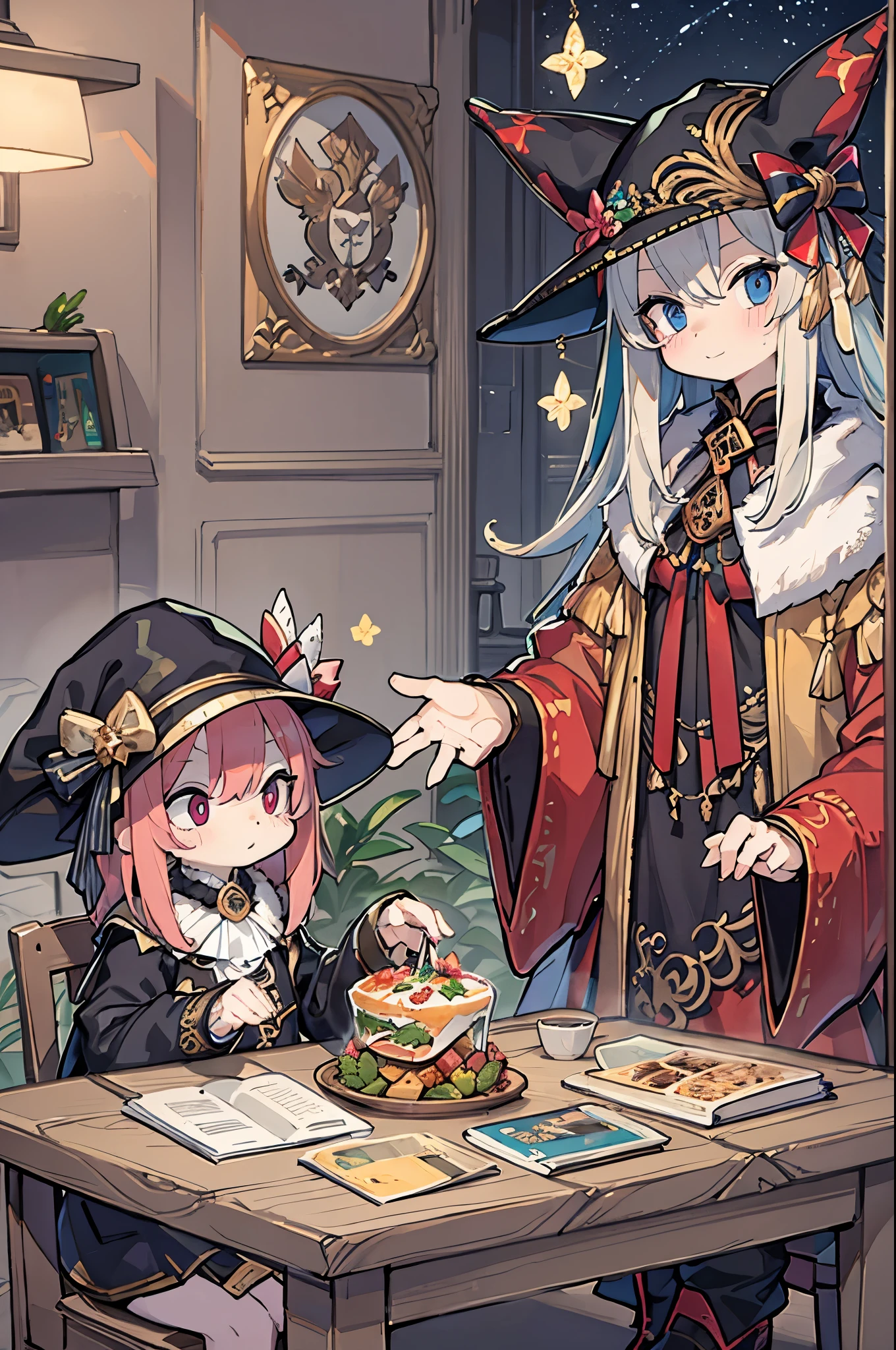 masterpiece, Highest quality, Little, Wizard's Tea Party, Handsome male witch, Beautiful Witch, Happy, Vibrant, colorful