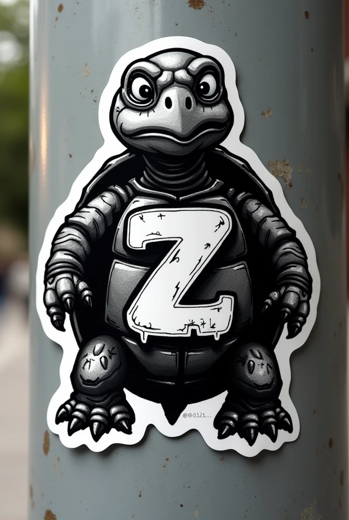 I need a black and white sticker to stick on the streets with the image of a turtle with a z