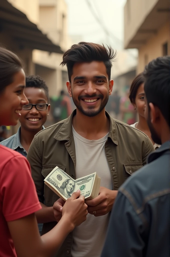 YouTube influencer Harsh Sai giving money to the poor.