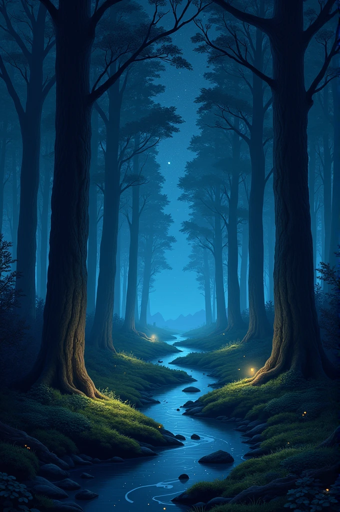 Forest landscape at night