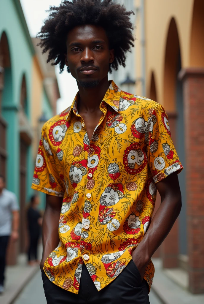 Yellow shirt with Angolan prints for interclass red Angolan prints, white, yellow and etc...