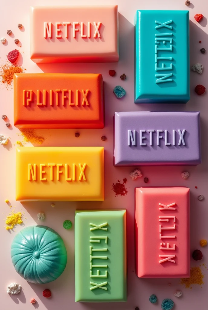 Create a image of soap cover with different flavours in the brand name of netflix