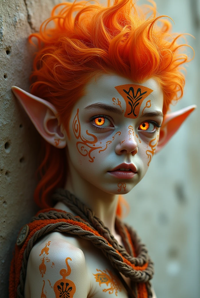 Creates the image of Curupira.
Description, a white boy with fiery hair, Indian features and with Indian facial paint reminiscent of fire and elven ears. burning eyes. grown-up.