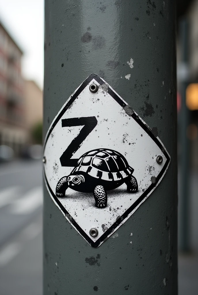 I need a black and white sticker to stick on the streets with the image of a turtle with a Z in one corner 