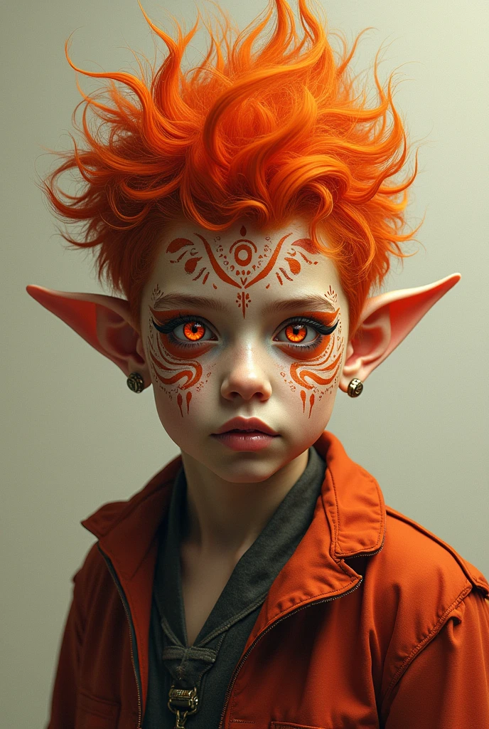 Creates the image of Curupira.
Description, a white boy with fiery hair, Indian features and with Indian facial paint reminiscent of fire and elven ears. burning eyes.