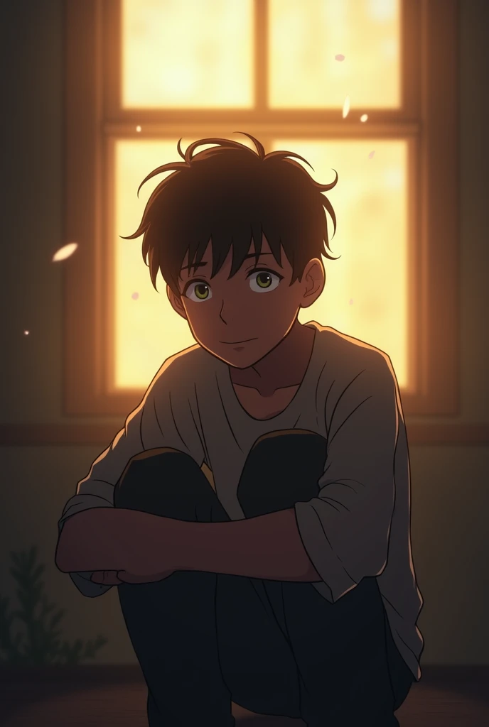Sad teenage boy for money window with sunlight frame .9