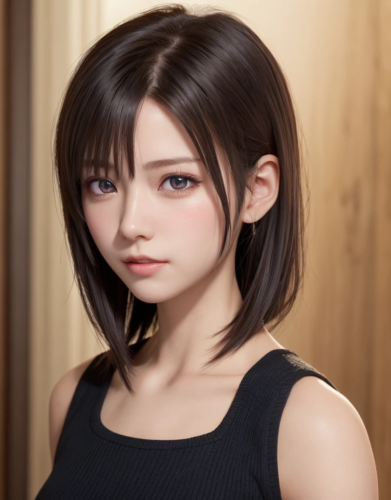 {masutepiece},{Best Quality},{1girl in}, Cute, amazing, Beautiful detailed eyes, Black eyes, Short hair, Black hair,finely detail,depth of fields,extremely details CG,Original, highly detailed wallpaper,Upper body, Looking at Viewer