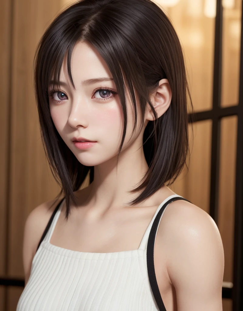 {masutepiece},{Best Quality},{1girl in}, Cute, amazing, Beautiful detailed eyes, Black eyes, Short hair, Black hair,finely detail,depth of fields,extremely details CG,Original, highly detailed wallpaper,Upper body, Looking at Viewer