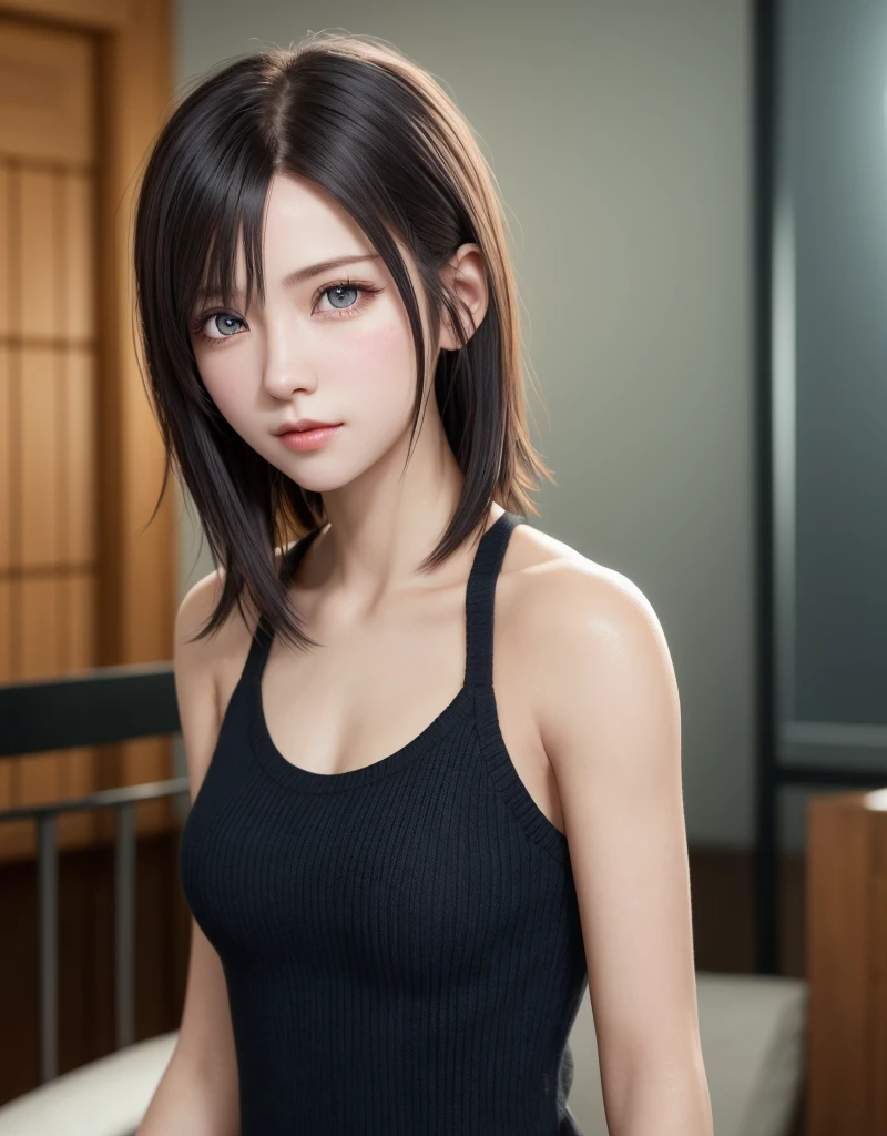{masutepiece},{Best Quality},{1girl in}, Cute, amazing, Beautiful detailed eyes, Black eyes, Short hair, Black hair,finely detail,depth of fields,extremely details CG,Original, highly detailed wallpaper,Upper body, Looking at Viewer