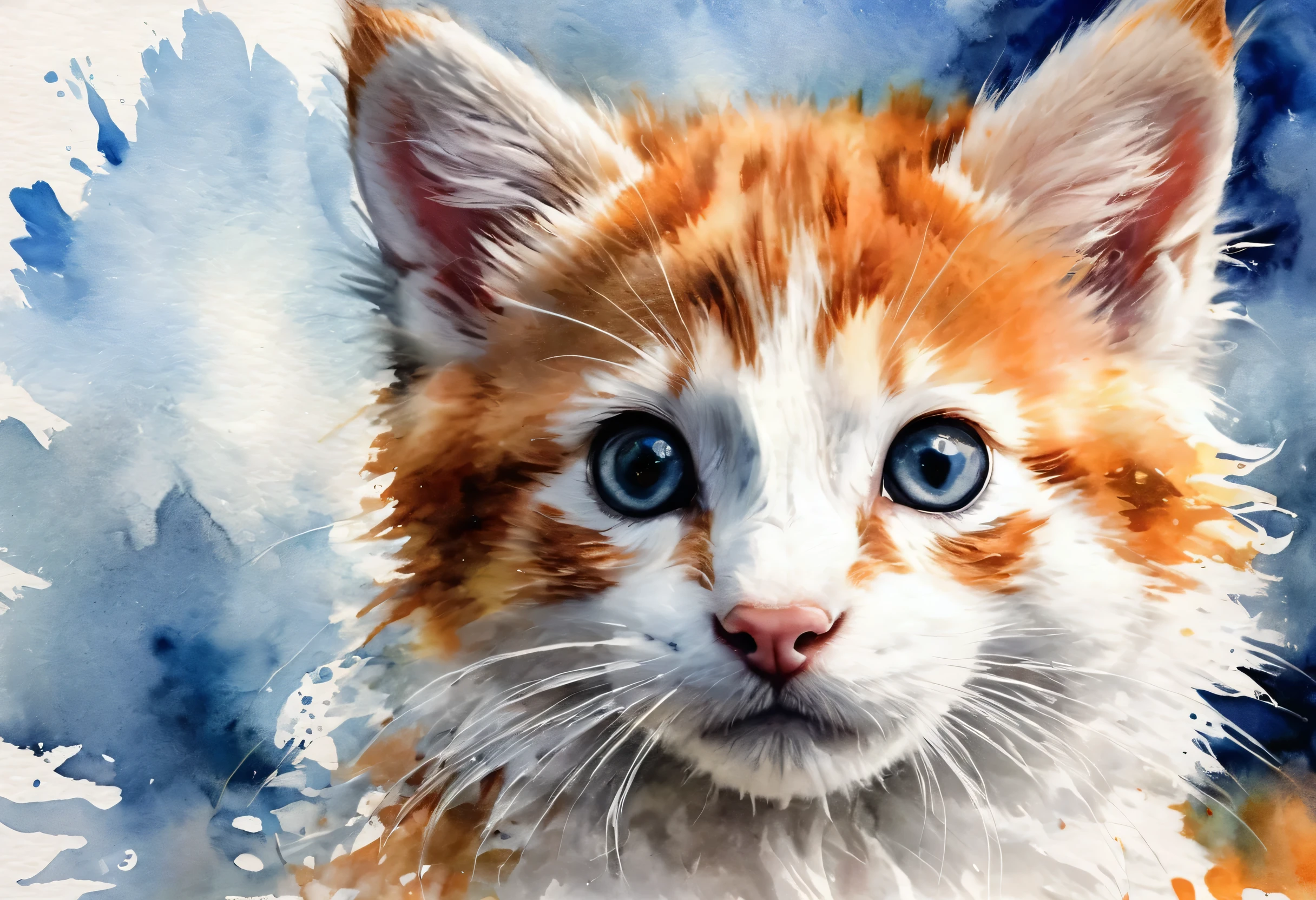 a black and white kitten playing with an orange and white puppy, watercolor, illustration, (best quality,4k,8k,highres,masterpiece:1.2),ultra-detailed,(realistic,photorealistic,photo-realistic:1.37),cute animals, adorable, whimsical, warm colors, soft textures, detailed fur, playful poses, natural lighting, vibrant watercolor painting