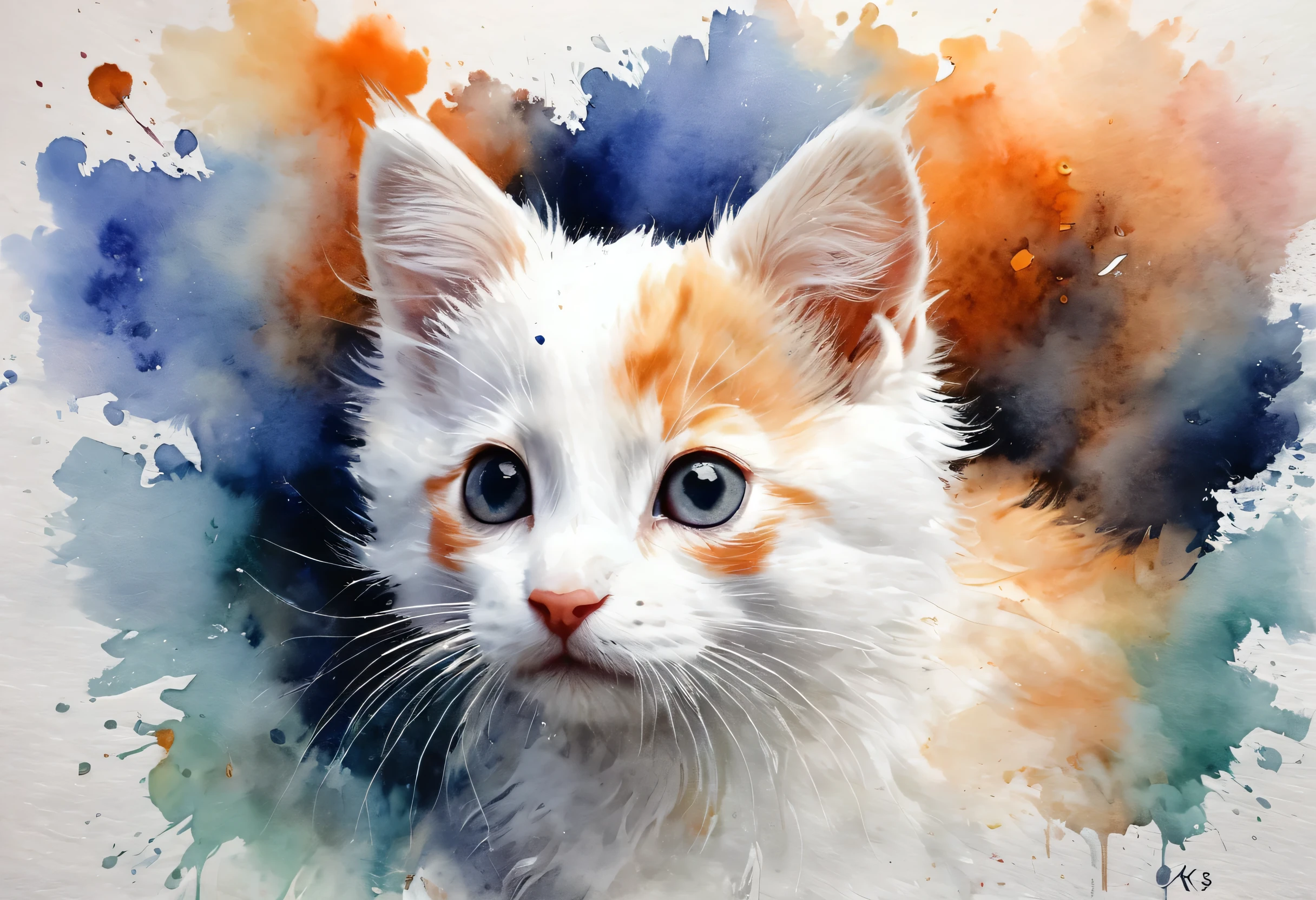 a black and white kitten playing with an orange and white puppy, watercolor, illustration, (best quality,4k,8k,highres,masterpiece:1.2),ultra-detailed,(realistic,photorealistic,photo-realistic:1.37),cute animals, adorable, whimsical, warm colors, soft textures, detailed fur, playful poses, natural lighting, vibrant watercolor painting