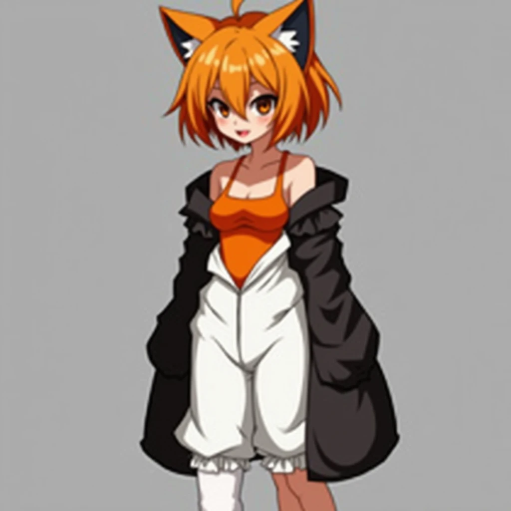 1girl ,orange white, cat girl,nun, (high resolution, high detail, best quality), white background, single, medium chest, yellow eyes, cat tail, happy, open mouth