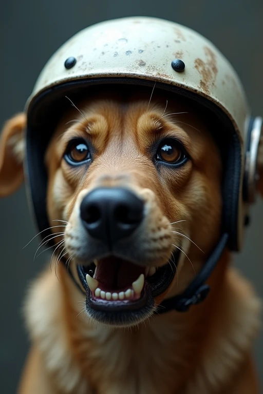 dog, Helmet, Highest quality, High resolution, Very detailed, Textured skin, dog耳, Grit your teeth, I want to cry, fear, Sad, Anxious, Reality, Rough,