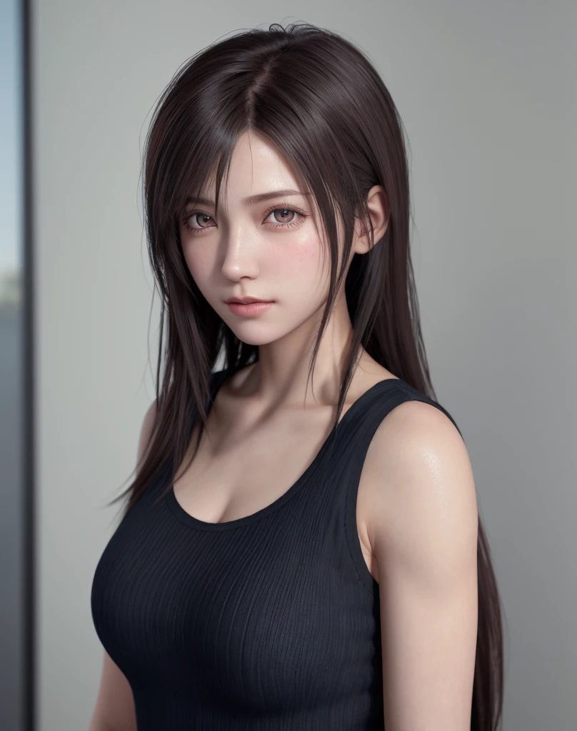 high quality picture, masutepiece, detailed hair texture, Detailed skin texture, Detailed Cloth Texture, 8K, Add fabric details, ultra detailed skin texture, ultra detailed photographic, Skin pores, Portrait of a girl, Wear a tank top, Add cloth details, High Ski...