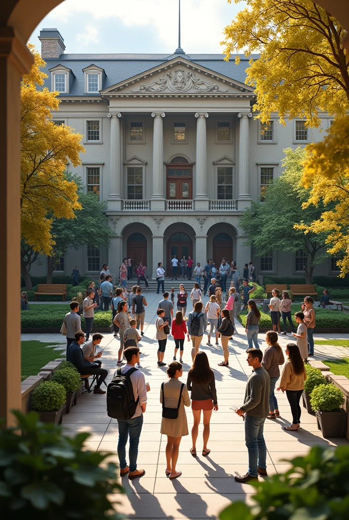 Photo of the courtyard of Lavoisier University of Canada and ULCP Partners with signs about the university