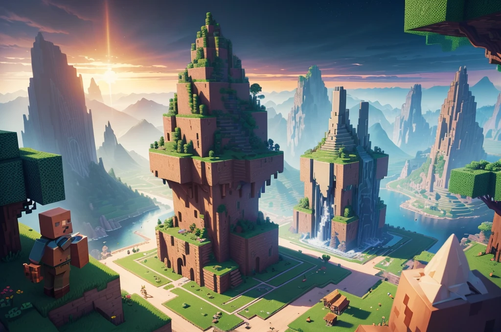 best quality,ultra-detailed,realistic,minecraft scene,blocky characters,cuboid shapes,colorful landscape,dynamic lighting,fantastic creatures,mining and crafting,adventure,exploration,vibrant colors,depth-of-field effect,breathtaking view,block-building game,endless possibilities,open world,immersive experience,building structures,redstone engineering,magical potions,combat with monsters,treasure hunting,rainbow block,underwater exploration,giant trees,towering mountains,player's inventory,caves and caverns,biomes and landscapes,peaceful sunset,survival mode,creative mode,gameplay experience,dynamic weather,emergent gameplay,8-bit sound effects