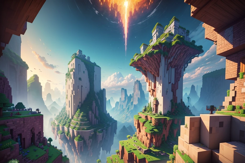best quality,ultra-detailed,realistic,minecraft scene,blocky characters,cuboid shapes,colorful landscape,dynamic lighting,fantastic creatures,mining and crafting,adventure,exploration,vibrant colors,depth-of-field effect,breathtaking view,block-building game,endless possibilities,open world,immersive experience,building structures,redstone engineering,magical potions,combat with monsters,treasure hunting,rainbow block,underwater exploration,giant trees,towering mountains,player's inventory,caves and caverns,biomes and landscapes,peaceful sunset,survival mode,creative mode,gameplay experience,dynamic weather,emergent gameplay,8-bit sound effects