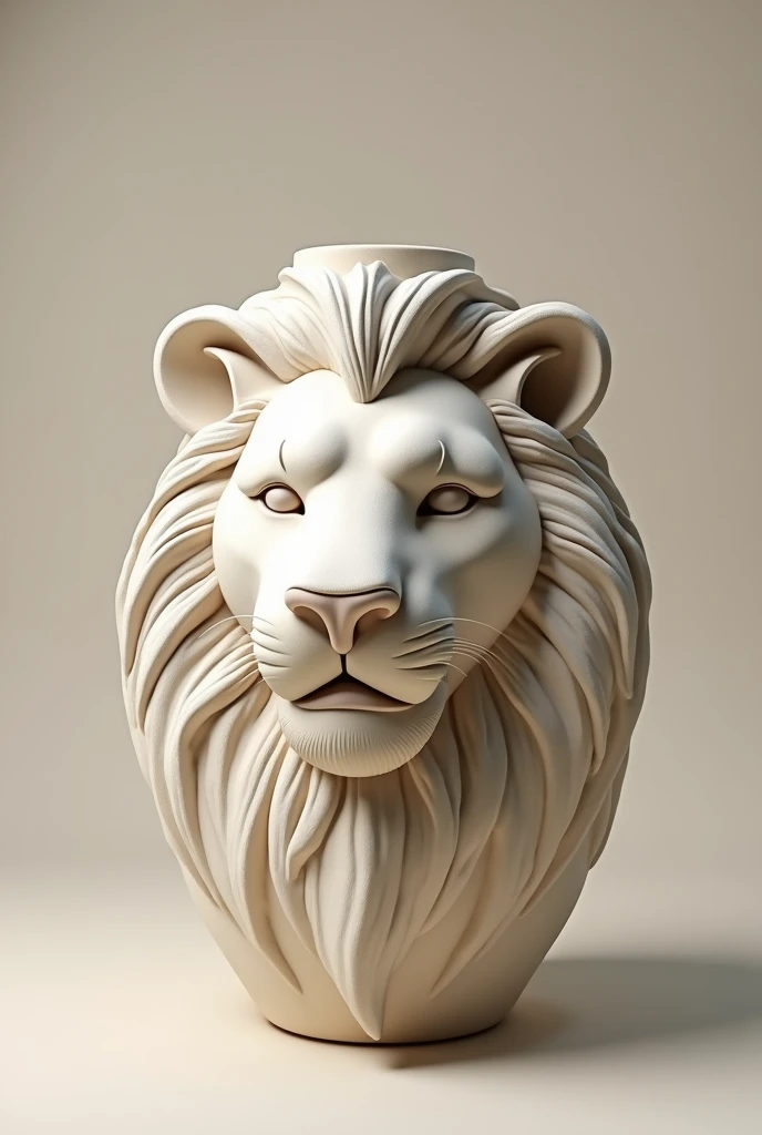 lion 3d clay rendering clay sculpture clay model 3d rendering style 3d art,Make a gentle lion head vase,The mouth of the bottle can be on top of the lion's head