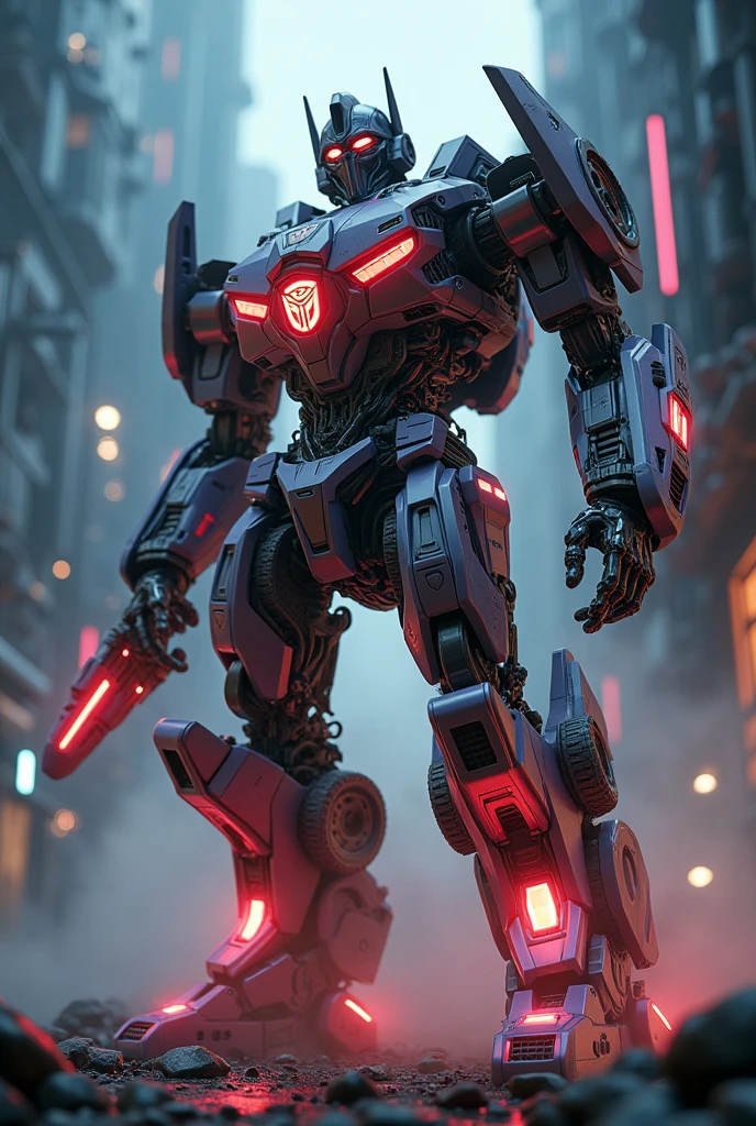 a highly detailed and intricate mirage scene with transformers robots, a detailed transformers robot with the name "Mirage", futuristic sci-fi environment, cinematic lighting, dramatic atmosphere, hyper-realistic, photorealistic, 8k, best quality, masterpiece, intricate mechanical details, glowing energy effects, dynamic poses, complex machinery, advanced technology, neon lights, volumetric fog, cinematic camera angle, moody colors, dramatic lighting