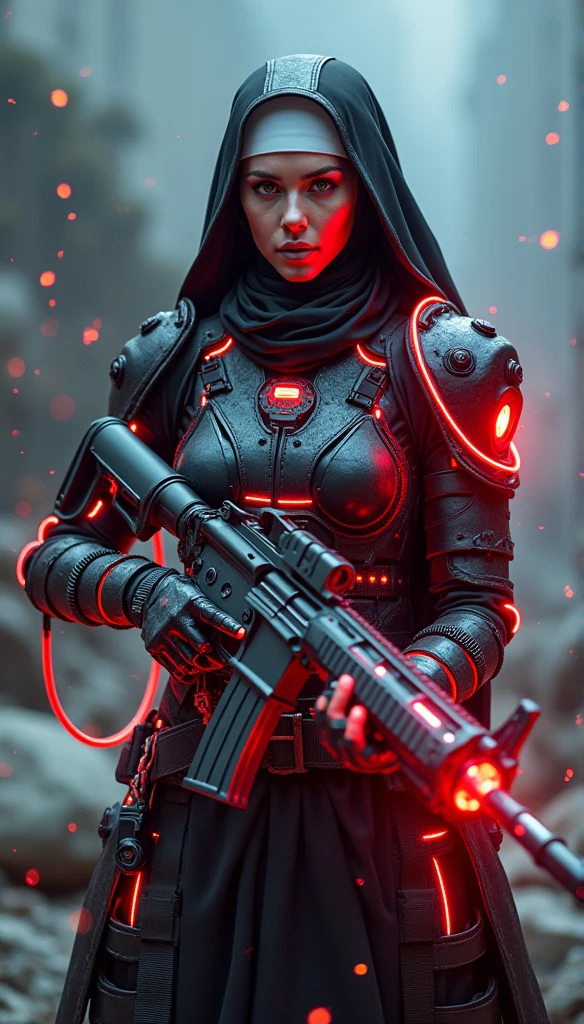 ultra realistic, a bionic woman with a black mask, blood, intricate details, a crowd of bionic robot in the background, uhd, 8k, trend on artstation, cyberpunk city,cleavage, decomposing flesh, dirty white armor