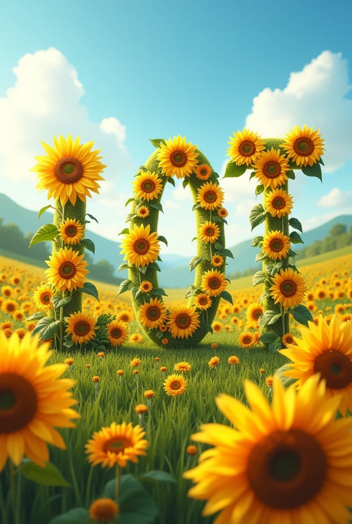 Depicted with sunflowers English alphabet I