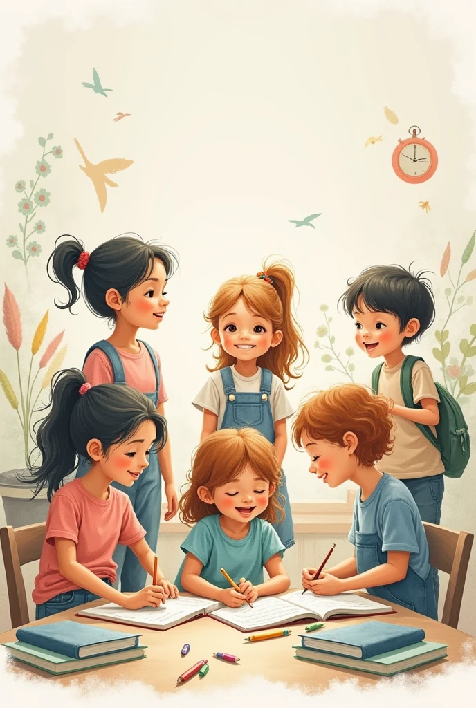 poster about elementary education, engaging teaching, team work, hands on materials and teaching. problem solving with light bulb. lots of learning materials. with cats
without words. picture only