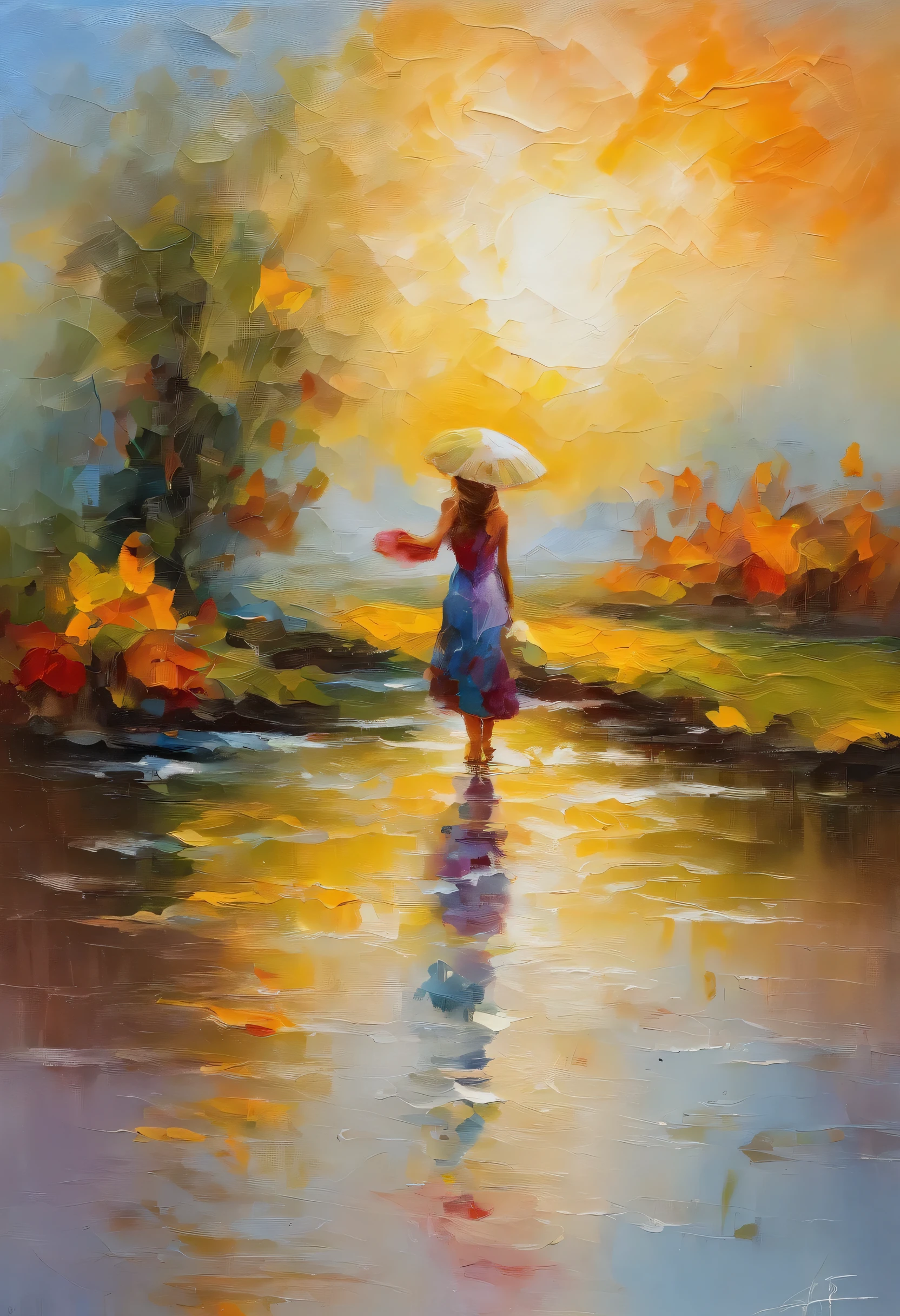 masterpiece、top-quality、morning、stroll。pup、1girl in、Cloud Girl、floating in sky、a closeup、with light glowing、Happiness、Fresh morning sunshine、(Spark:0.7) 、stroll、landscapes