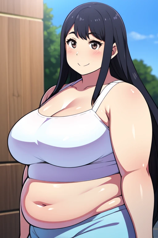 Plump  21 big breasts black hair brown eyes happy longer hair smile blushing deredere 