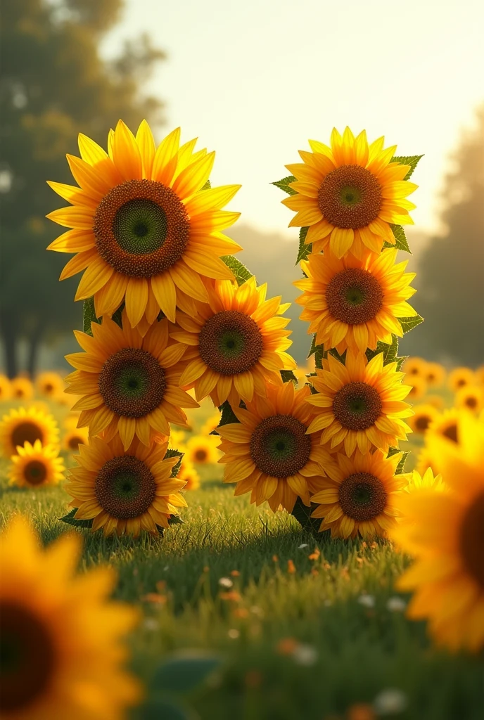 Depicted with sunflowers English alphabet (N)
