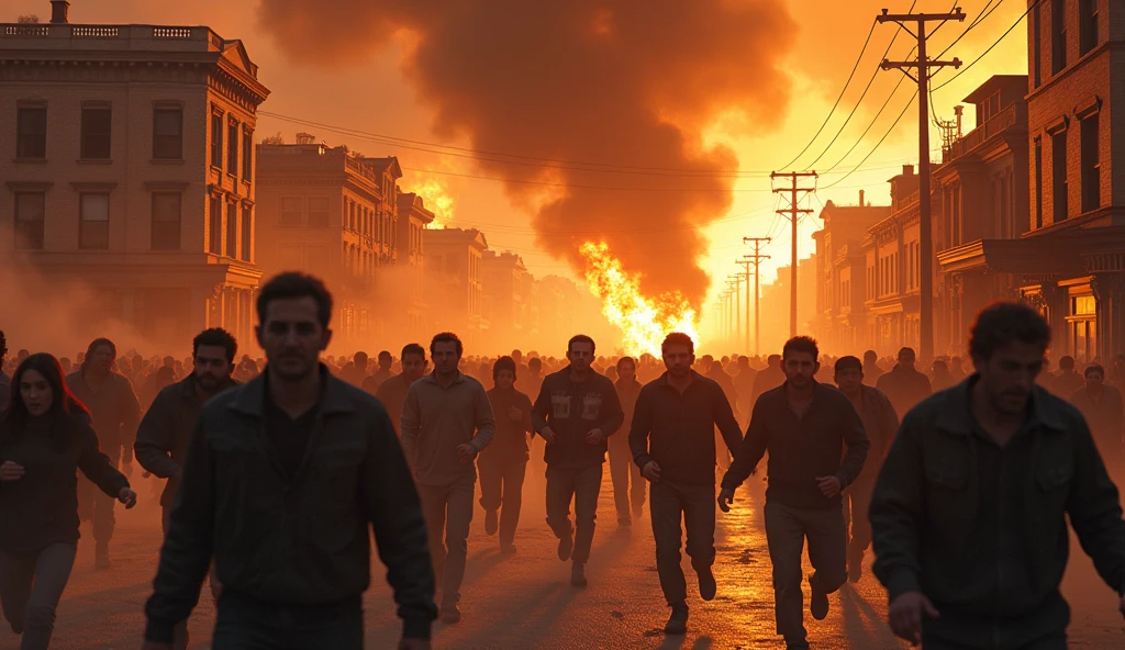 People escape from burning town