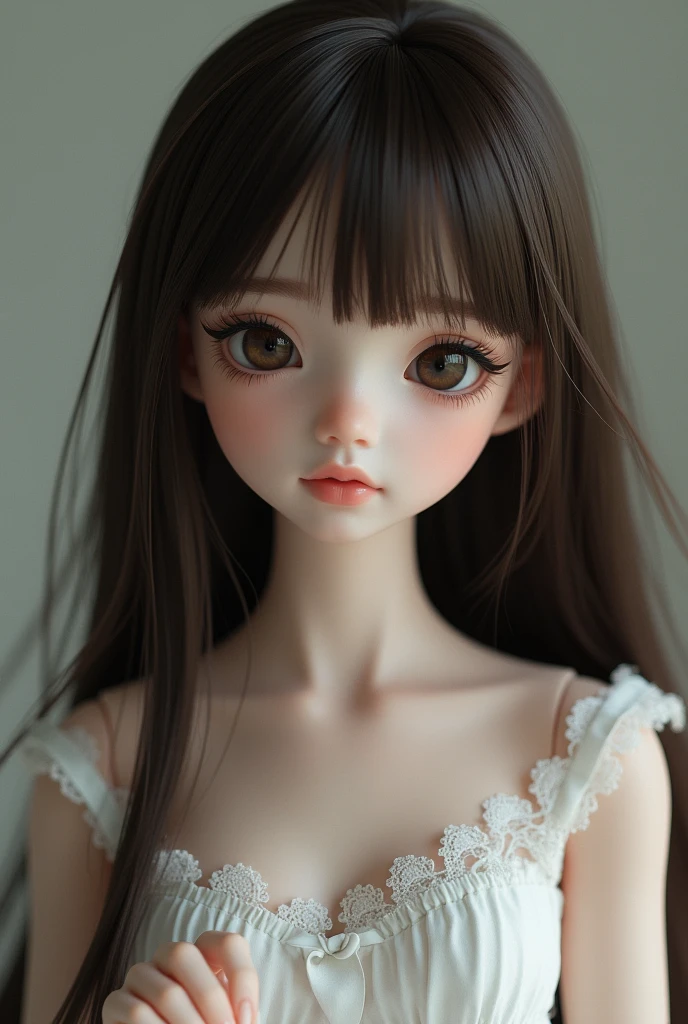 make a brunette doll with straight hair and slightly stretched eyes