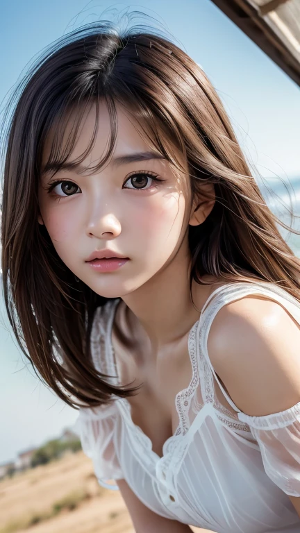 Face Focus, Soft light, Ultra-high resolution, (Realistic:1.4), RAW Photos,
1 Japanese girl, Alone, cute, (pupil, Light in the eyes),  Every detail of a beautiful face, (),(High resolution detail of human skin texture),
(Long Hair)、Fluttering Hair、Please raise your hand、Place your hands behind your head、Armpits、Open your mouth a little、
indoor,
topless,From below、
(Portraiture)