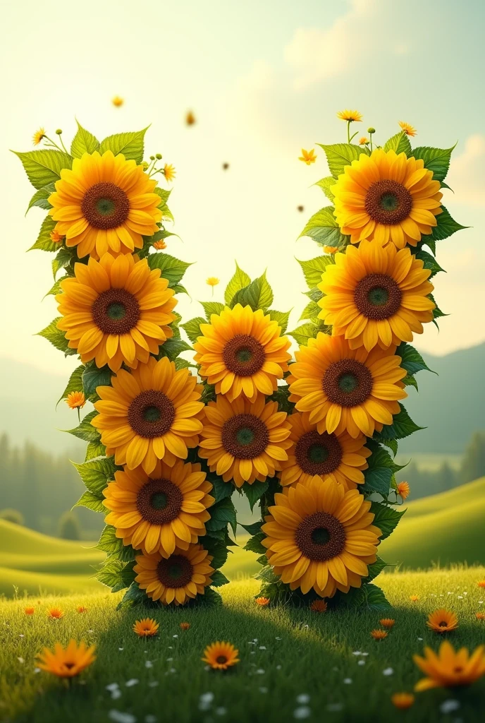 Depicted with sunflowers English alphabet (W)