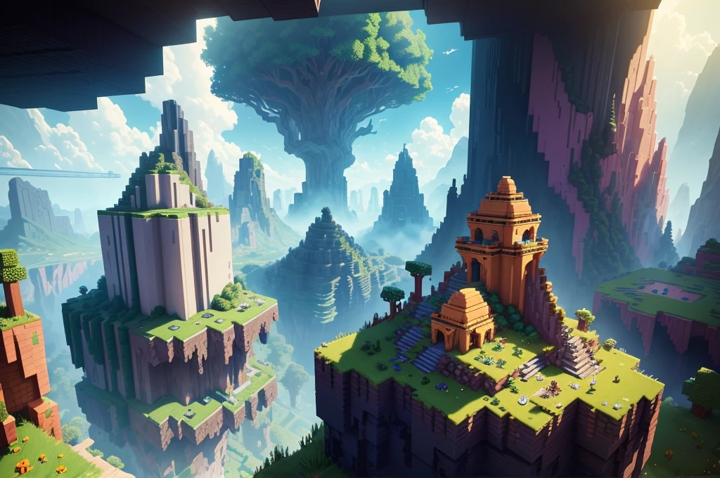 best quality,ultra-detailed,realistic,minecraft scene,blocky characters,cuboid shapes,colorful landscape,dynamic lighting,fantastic creatures,mining and crafting,adventure,exploration,vibrant colors,depth-of-field effect,breathtaking view,block-building game,endless possibilities,open world,immersive experience,building structures,redstone engineering,magical potions,combat with monsters,treasure hunting,rainbow block,underwater exploration,giant trees,towering mountains,player's inventory,caves and caverns,biomes and landscapes,peaceful sunset,survival mode,creative mode,gameplay experience,dynamic weather,emergent gameplay,8-bit sound effects