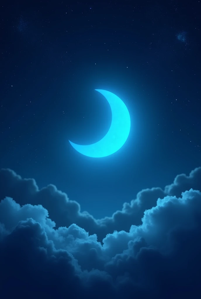 blue crescent moon, dark night with stars, HD, best qualityer